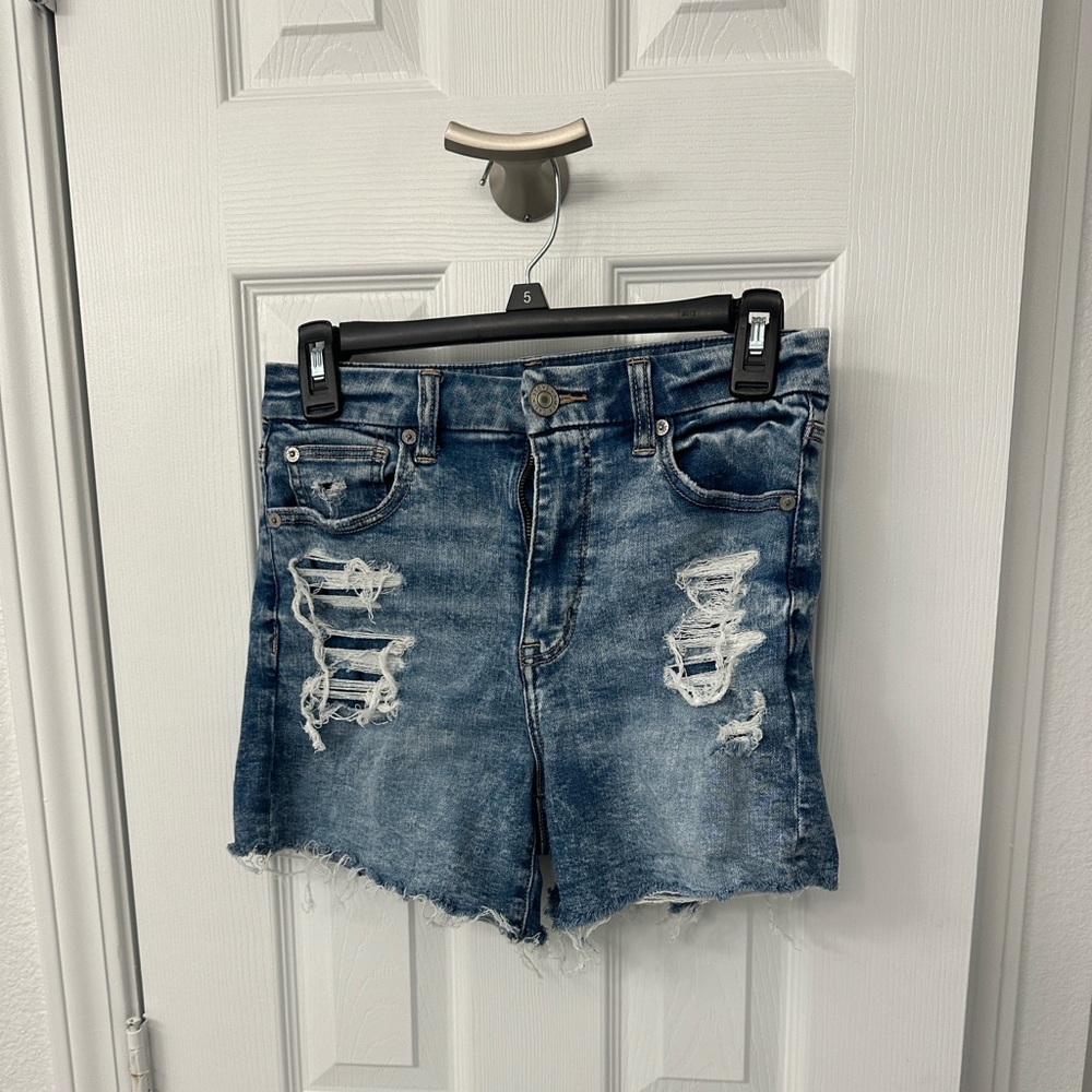 American Eagle Outfitters Blue Distressed Curvy Jean Shorts
